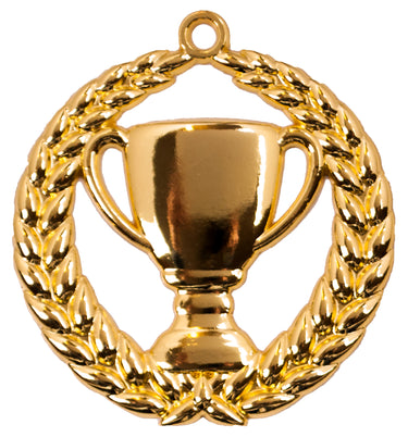 Goldener Pokal, umgeben von einem Lorbeerkranz, mit exklusivem Design von Medaillen Hannover 70 mm PK79306 von Pomeki.